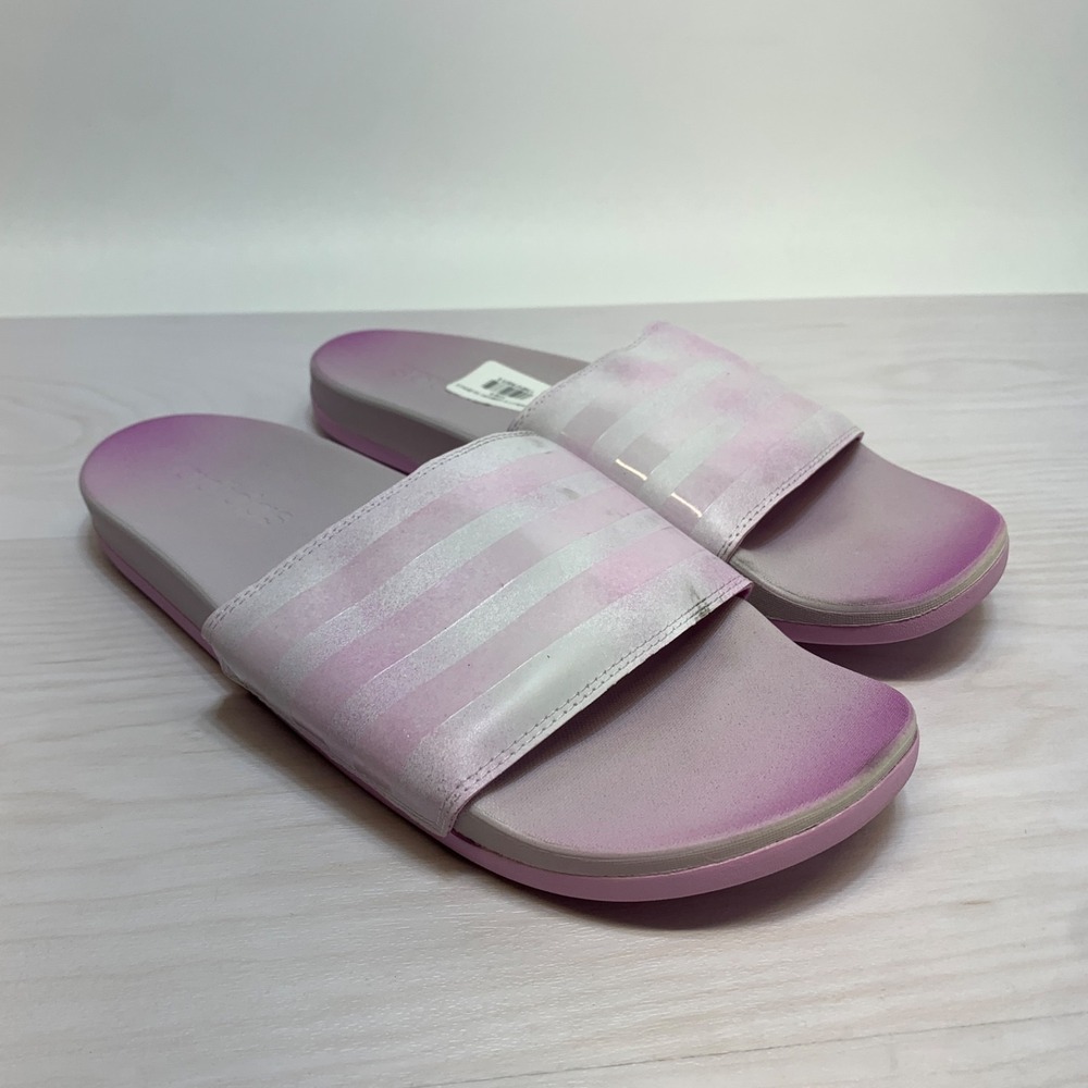 adidas Women's Adilette Comfort Slides Sandals Size 10 White Beach Purple Tint